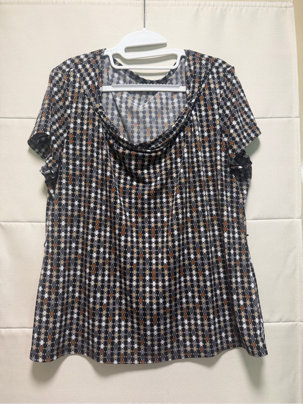 East 5th XL Geometric Cowl Neck Blouse Black Brown